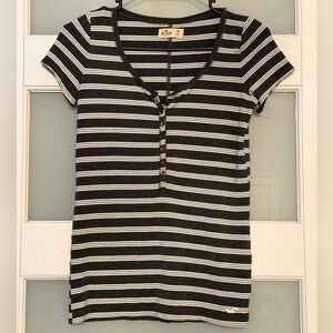 Hollister Grey and White Striped Short Sleeve Tee